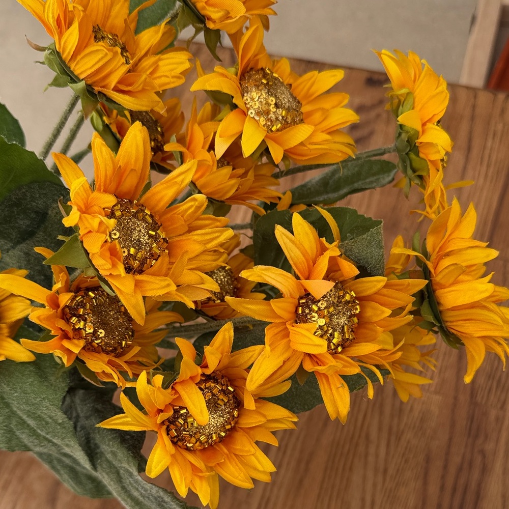 Ashland Faux Sunflowers W/ Beaded Accents 5 Stem Bundle NWT